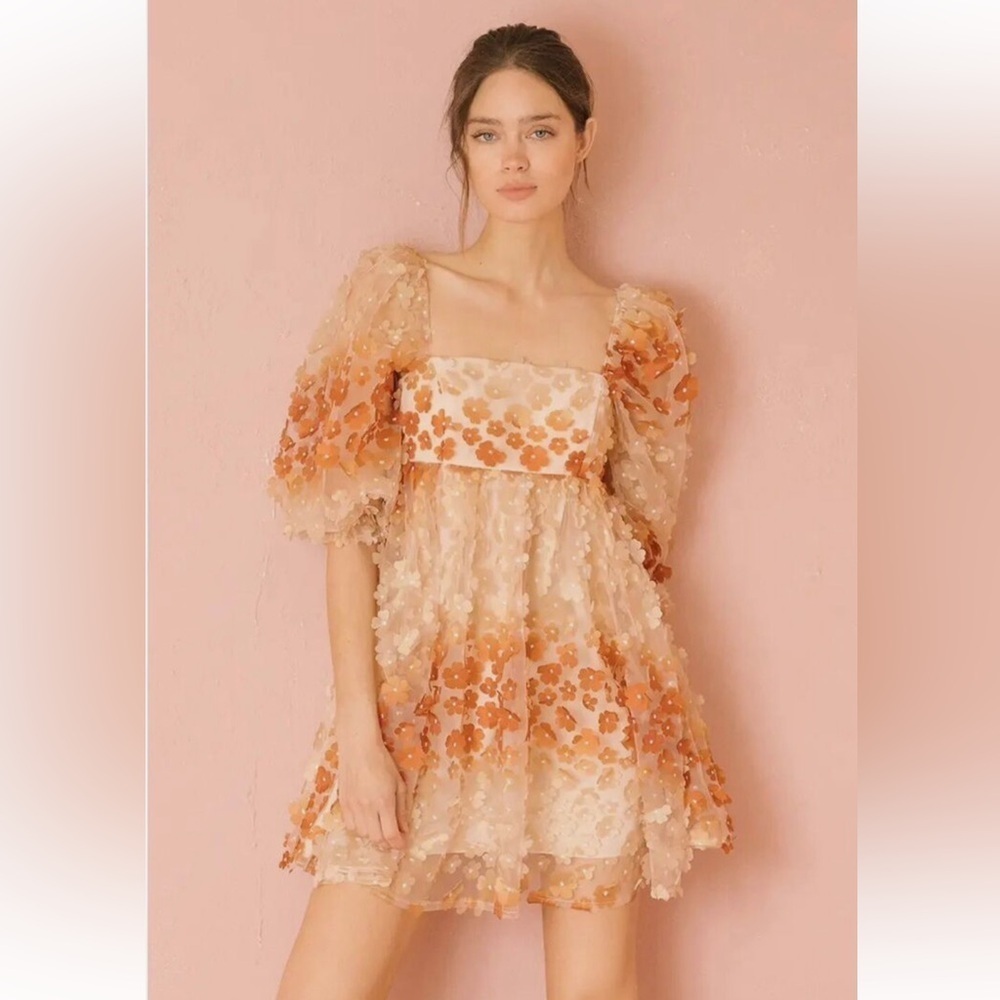 Vestique Ombre Tie-dye Daisy Applique boho Baby Doll Dress small